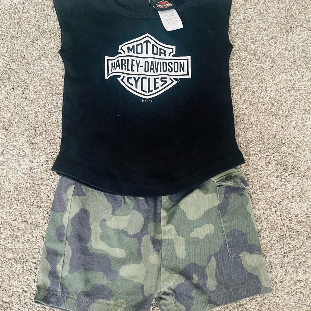 Toddler Harley-Davidson Black Graphic Tee and Camo Short set